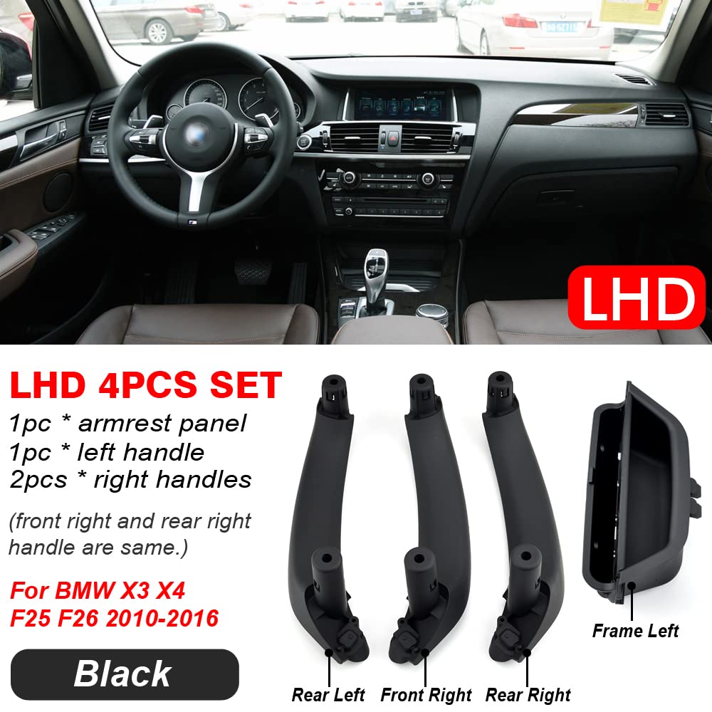 4 pezzi auto interno porta maniglia ABS sinistra pannello interno Trim Cover tirando bracciolo telaio compatibile con B-MW X3 X4 F25 F26 F25 F26 2010-2016-Nero