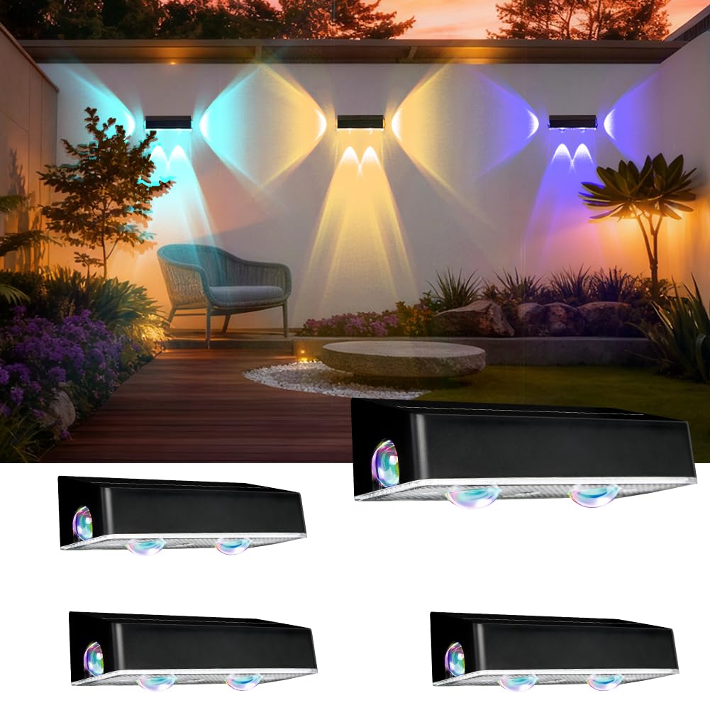 AXFEE 4PC Solar Fence Lights Outdoor Garden,Solar-Powered Garden Wall Light