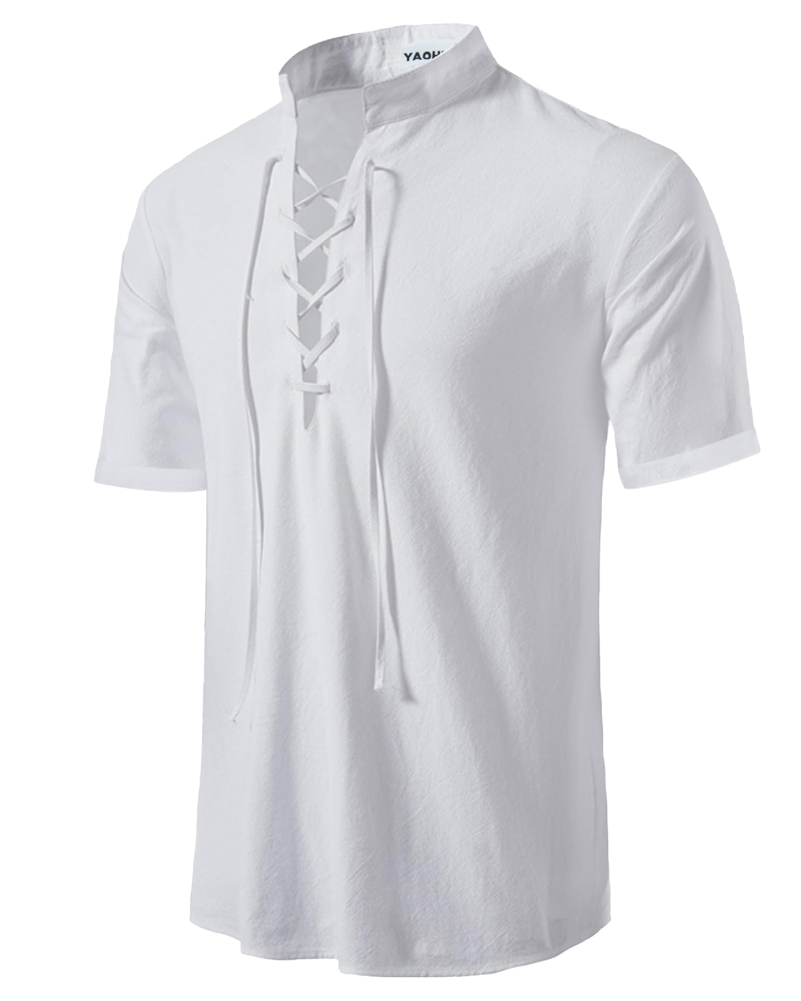 YAOHUOLE Camisa de Lino para Hombre de Manga Corta mediteredad Camisa de Verano de Manga Corta para Hombre