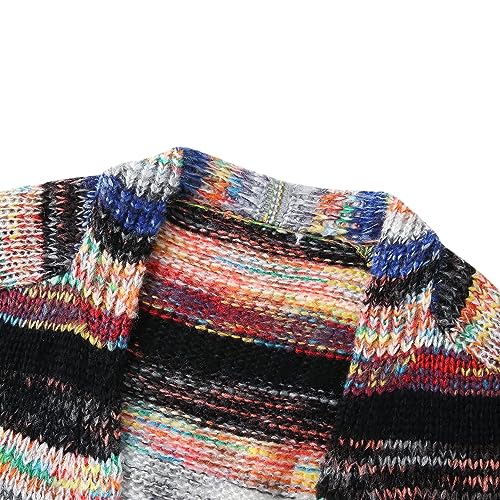 Women's Rainbow Striped Multicolor Long Sleeve Knitted Cardigan Sweater Draped Kimono Style Casual Outwear4