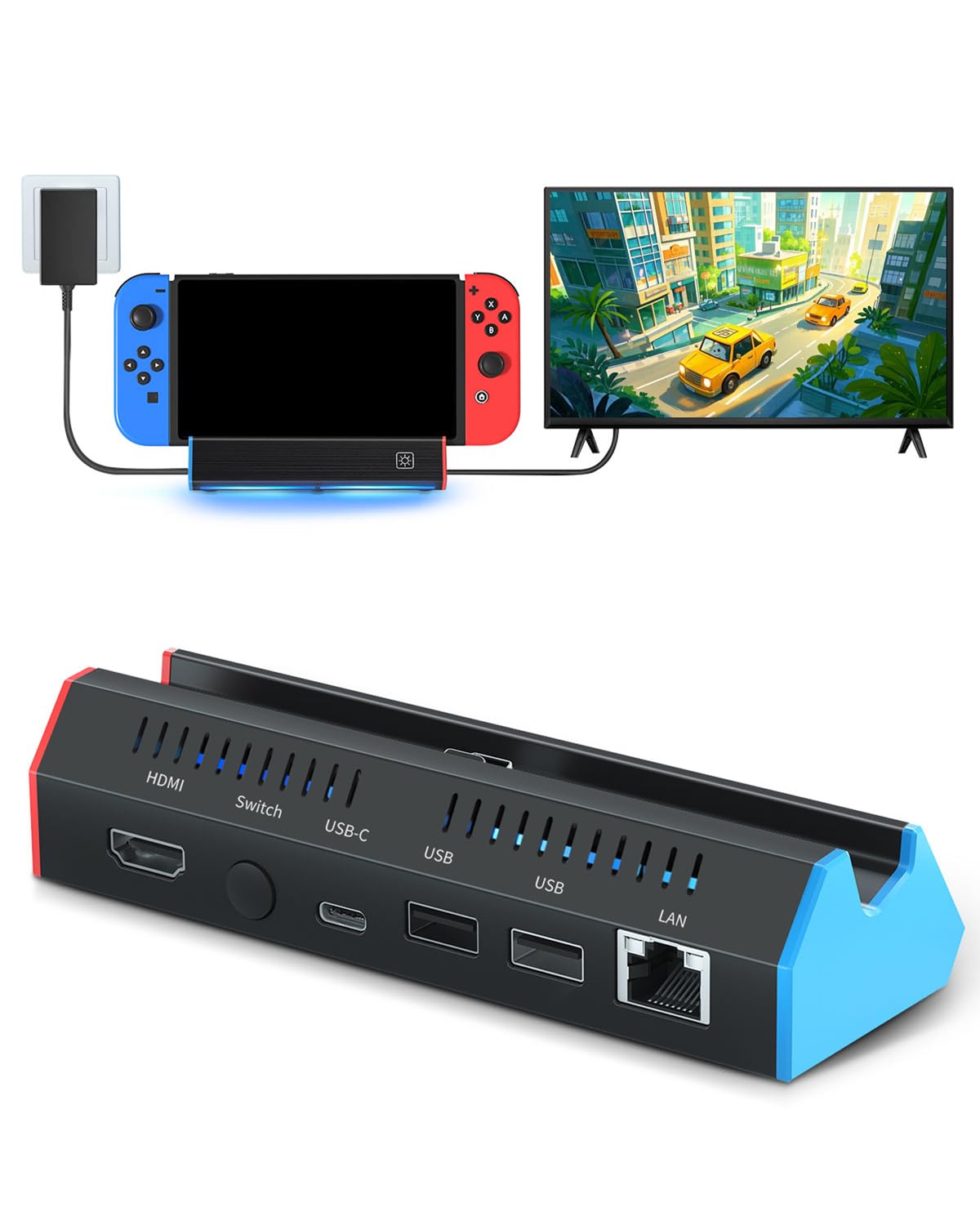 iPLYGAM Switch1 TV Dock with 1000Mbps Ethernet LAN Port/4K HDMI Port, Portable Switch Docking Station for Nintendo Switch/Switch OLED, Replacement Official Switch Dock Base Stand (NO Cable Included)