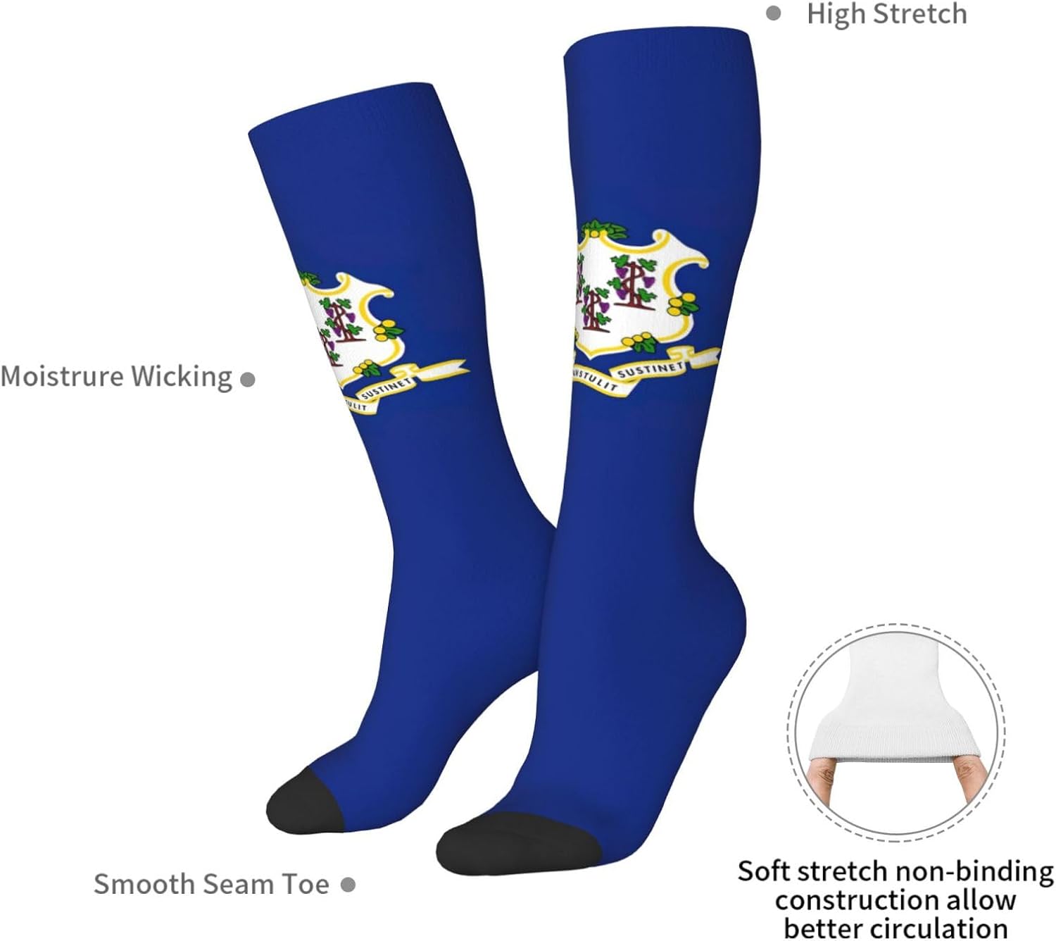 Connecticut State Flag Print Adult Socks, Elastic Stretch Socks,Soft Breathable For Daily Sports Casual Wear