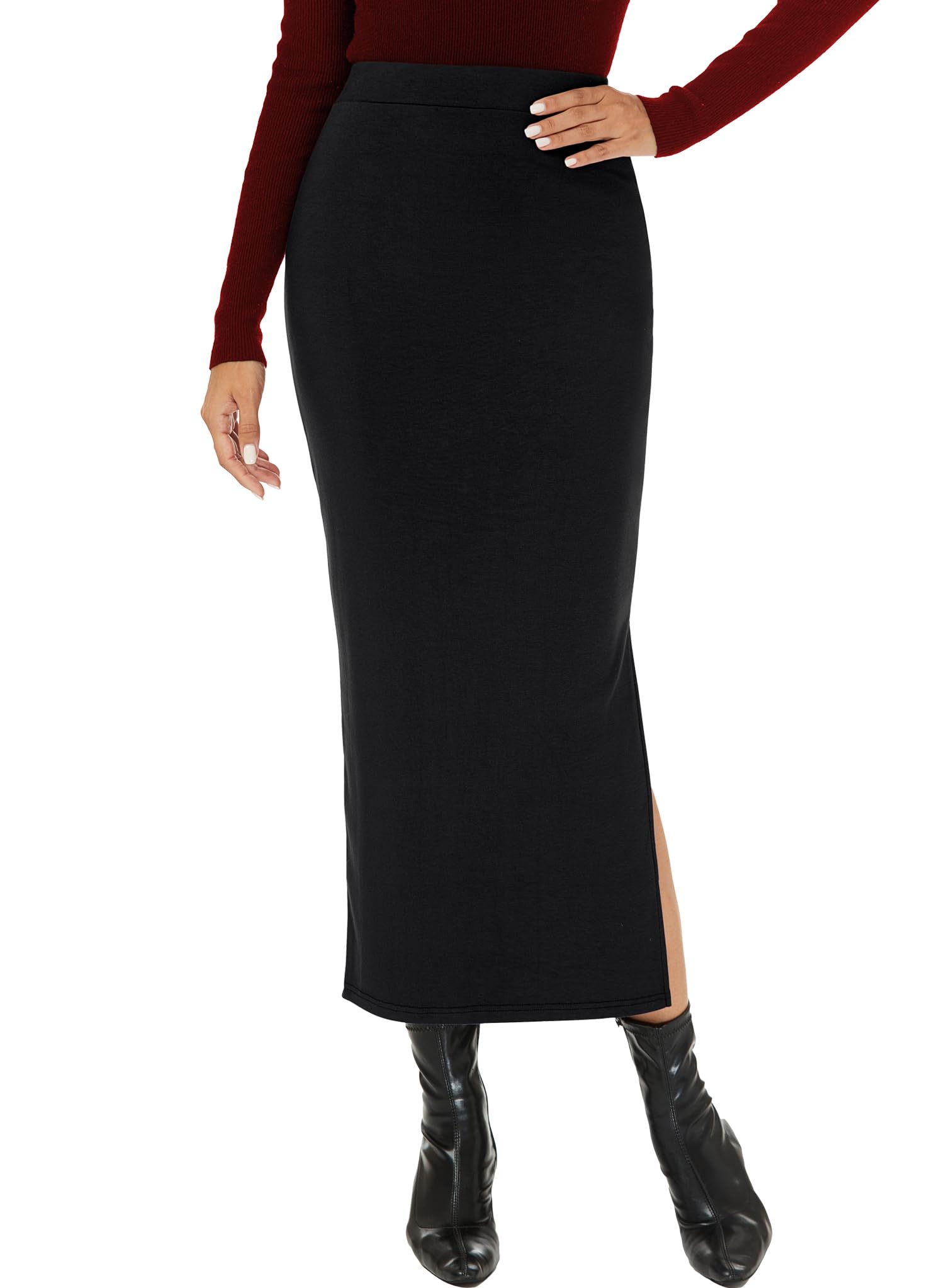 Women Fall Long Pencil Slit Tummy Control Elastic High Waist Bodycon Casual Skirts