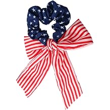 Elastic Patriotic Hair Band Hair Ties 4th of July Hair Bow Ponytail Holder American Flag Accessories for Women Girl Scrunchies TSFQ02 Navy Band New