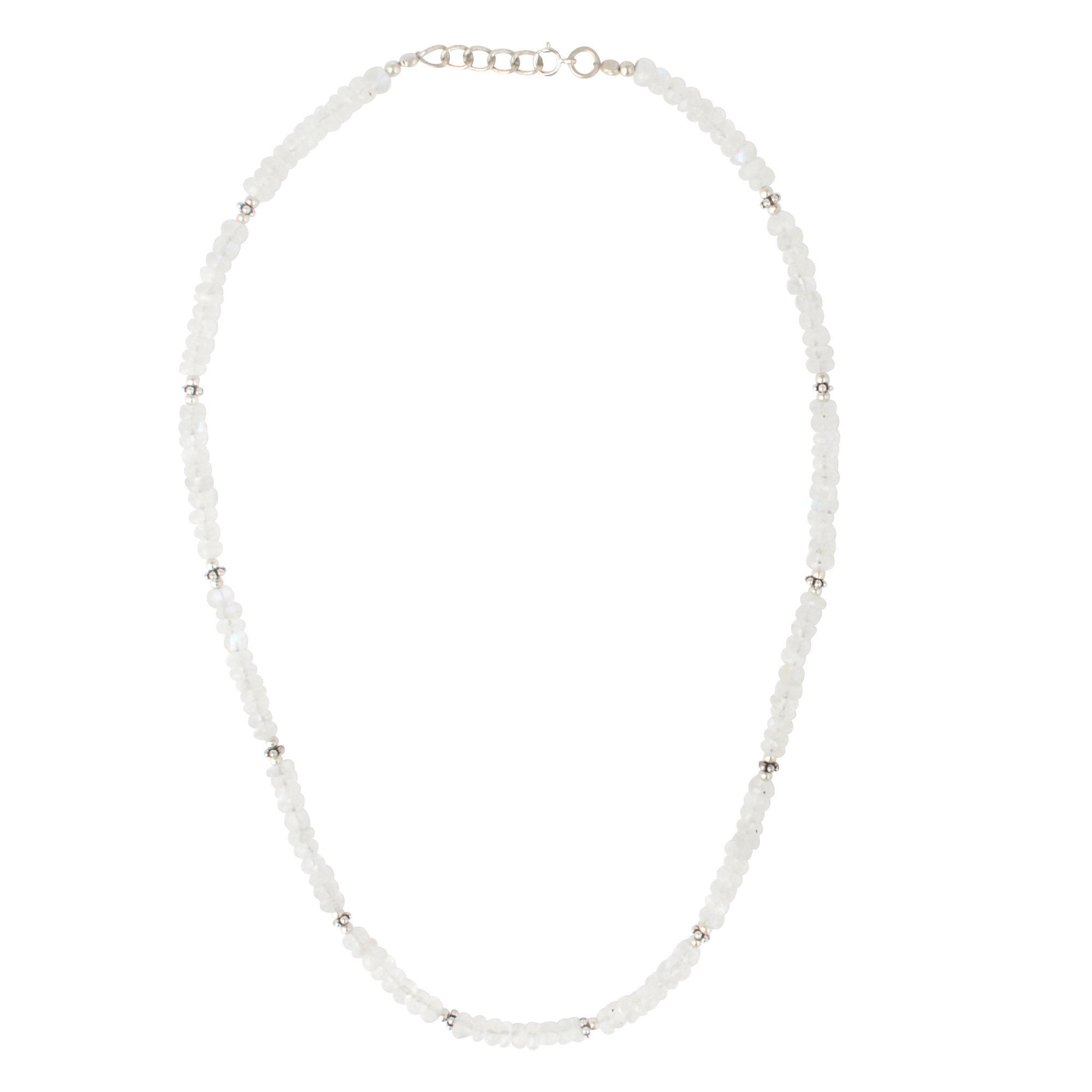 SilverlyWomen's 925 Sterling Silver White Moonstone Gemstone Flower Bead Necklace, 44+2cm Extender, Sterling Silver, Moonstone