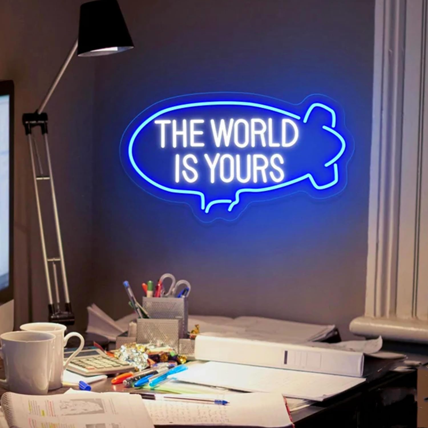 HFHungkeong The World Is Yours Neon Lights Sign Dimmable Led Neon Sign USB Powered Wall Art Lamp Aesthetic Decor for Living Room,Bedroom,Office,Birthday,Wedding