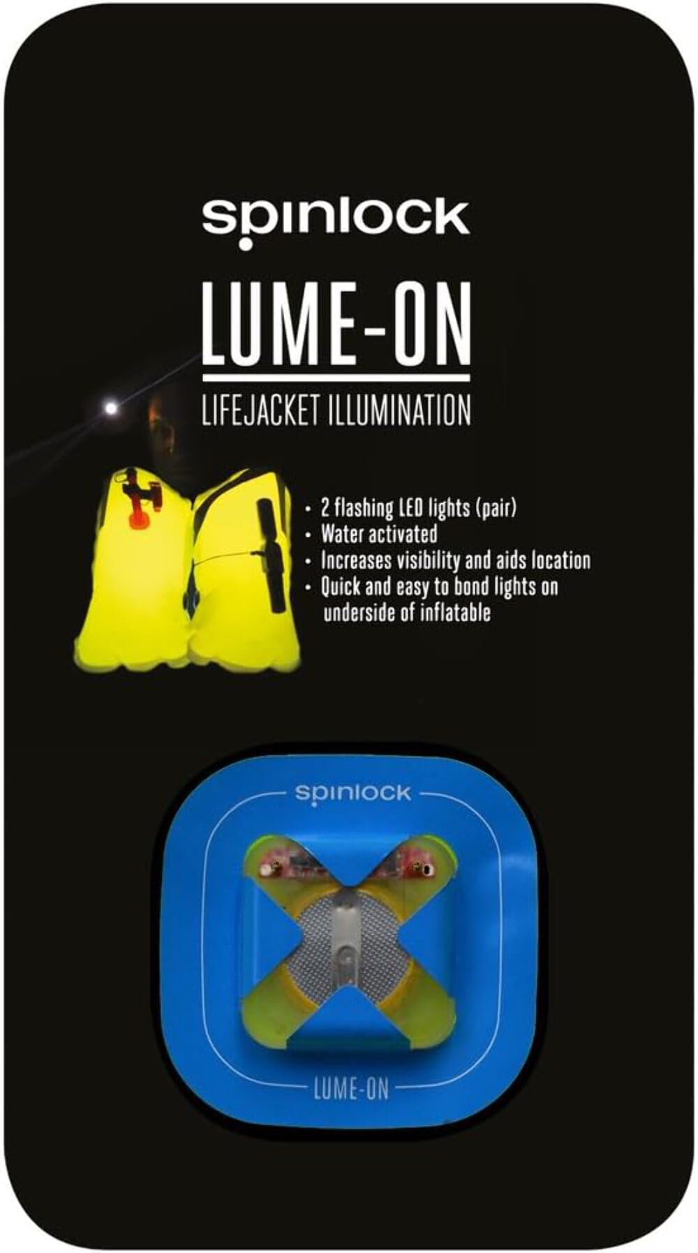 Spinlock Lume-On Blasenleuchte x 2 - wasserdicht sprühfest - 2er-Pack - Used zusätzlich zu zugelassenen Rettungswestenleuchten verwendet