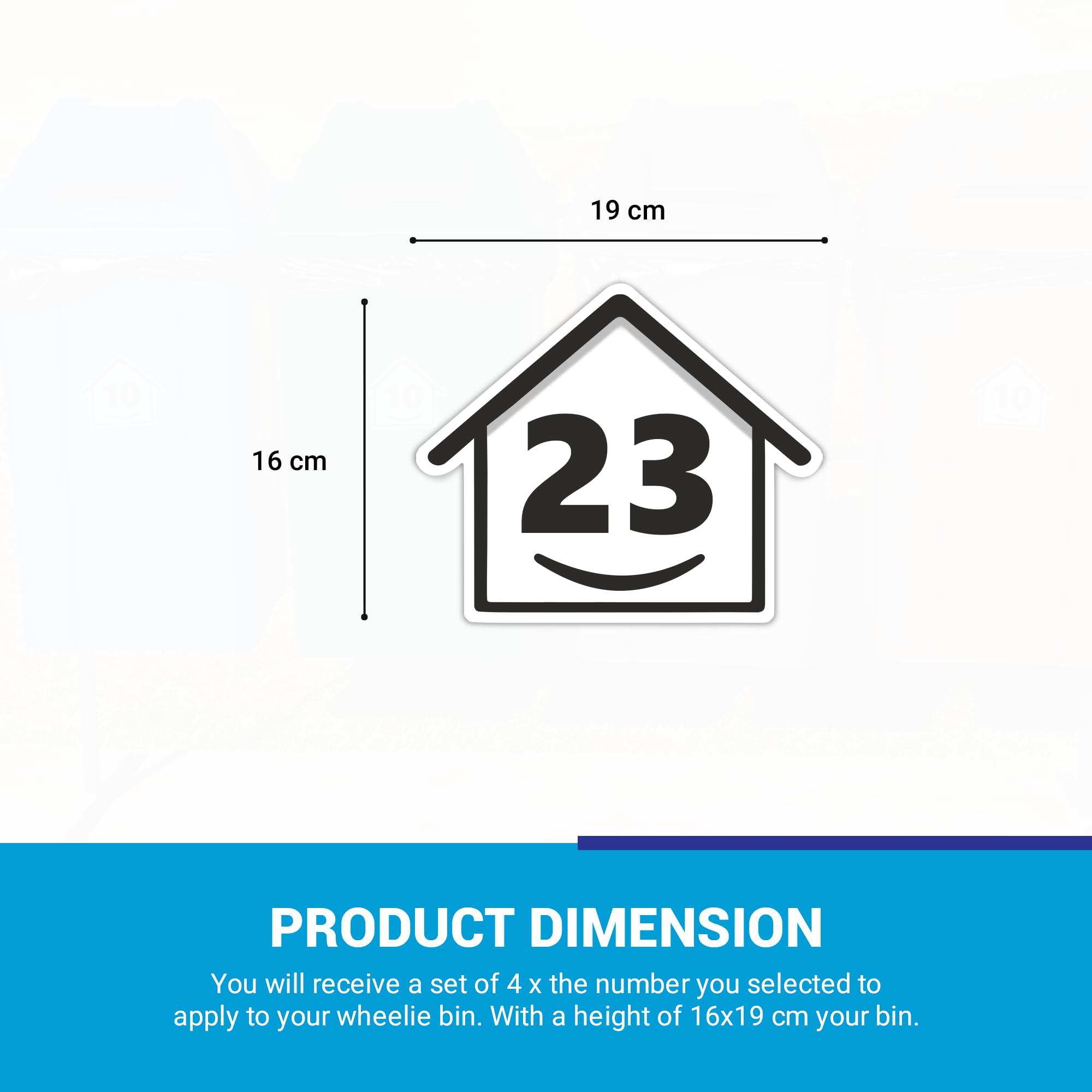 4 x Bin Numbers for Wheelie Bins, 1-99, 15cm ‘Happy House’ Design Dustbin Stickers, Easy Application Stick On Number Stickers - Weatherproof Self Adhesive Vinyl, Black (23) — view 7
