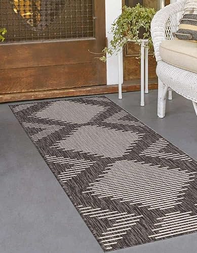 Miniatura 4 de Unique Loom Outdoor Modern Collection - Alfombra de área - Tambor (3 pies 3 pulgadas x 12 pies, gris carbónmarfil)