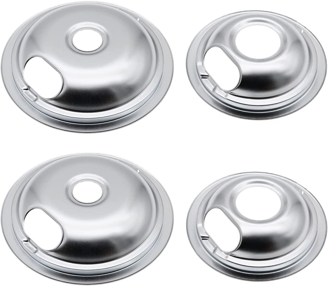 WB32X106 and WB32X107 Range Burner Chrome Drip Pan Bowl Bib Set Replacement for GE, 4-Pack