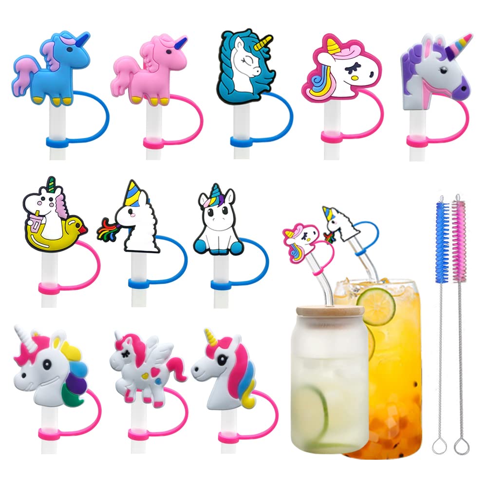 Photo 1 of 11Pcs Cute 6-8mm Small Silicone Straw Covers Cap,RENUIS Reusable Portable Dust-Proof Drinking Straw Toppers for Tumblers and Water Bottles, 2pcs cleaning brush,Funny Gifts for Women & Girls(Unicorn)