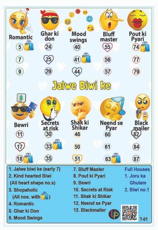 Image of Funny Tambola Tickets | Wives Theme Housie Tambola Themed Bingo Game | Kitty Party Theme Housie Tickets | English | for Family & Friends (Set of 15 Tickets)