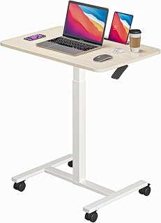 Dripex Computertisch höhenverstellbar mit Rollen, Nut für Tablet oder Handy, Steh-Sitz PC Tisch, Schreibtisch klein, mobiler Stehpult, pflegetisch, beistelltisch, weiß Oak