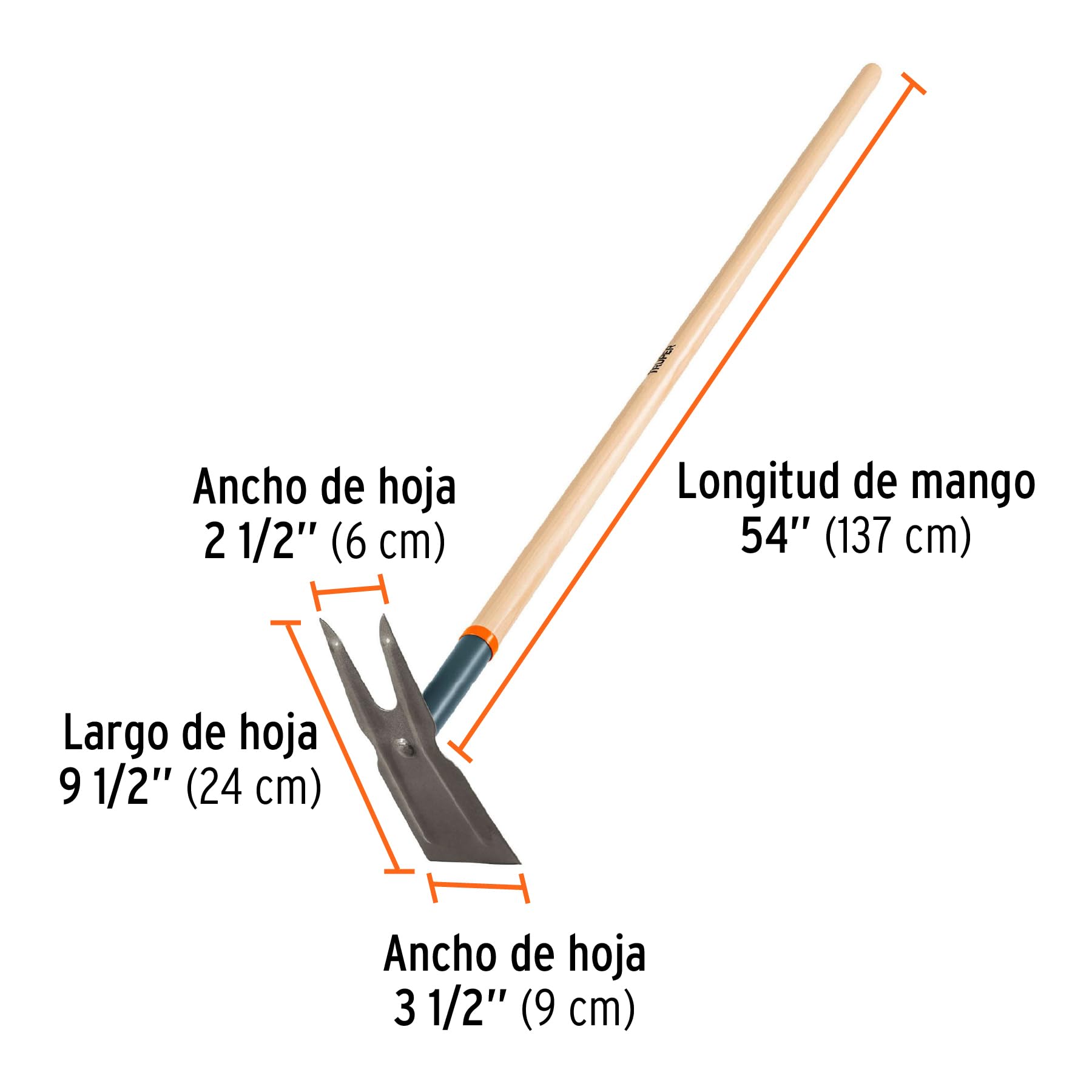 Truper A2C, Azadón dos cuernos, mango madera de 54"