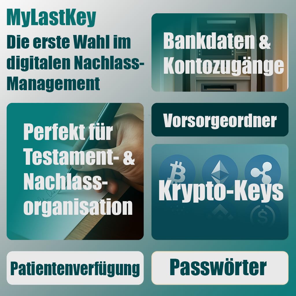 Digitale Vorsorge (USB) | Testament, Patientenverfügung & Vorsorgevollmacht | Verschlüsselter USB Stick | Vorsorge-Ratgeber (PDF) | Nachlass Manager & Organizer | Offline Passwort-Safe | Krypto Seeds