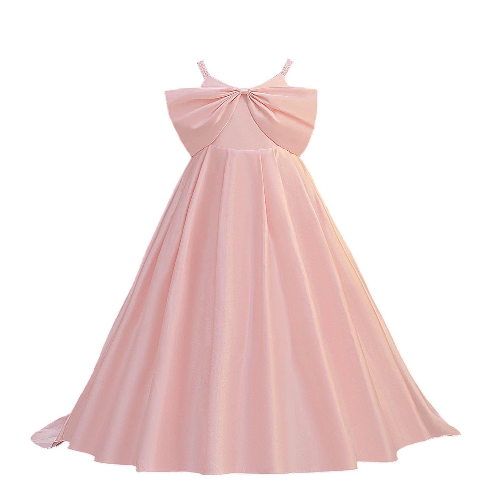 Elegante abito da festa da bambina con parte superiore in raso, gonna per occasioni speciali, senza maniche, con fiocco, stile matrimonio, abito estivo per adolescenti