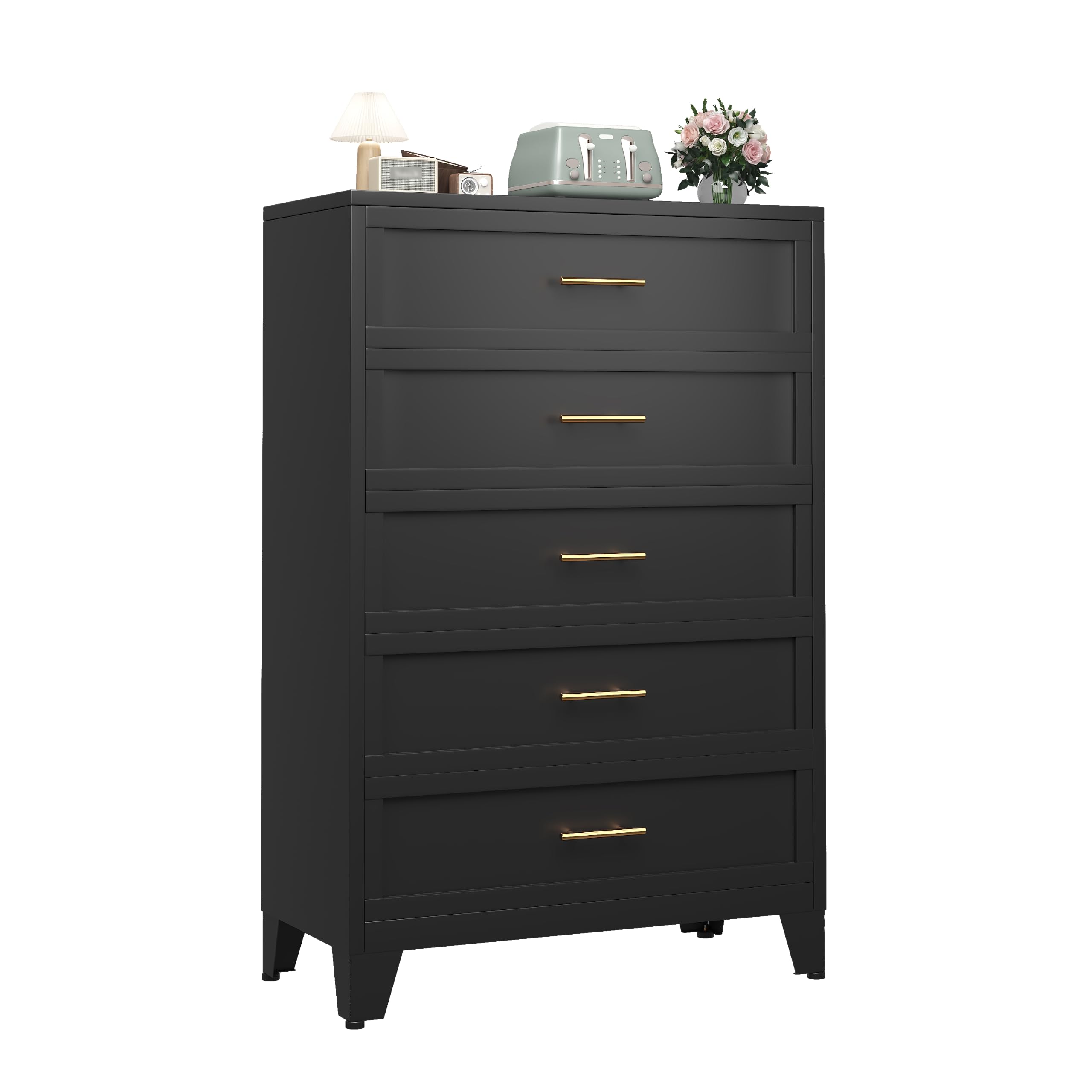 Ckzbx Metal Dresser Under Desk Metal Filing Cabinets, 53.54" H Drawer Chests of Drawers for Office, Garage (5 Drawers Black 31.5inch Wide)