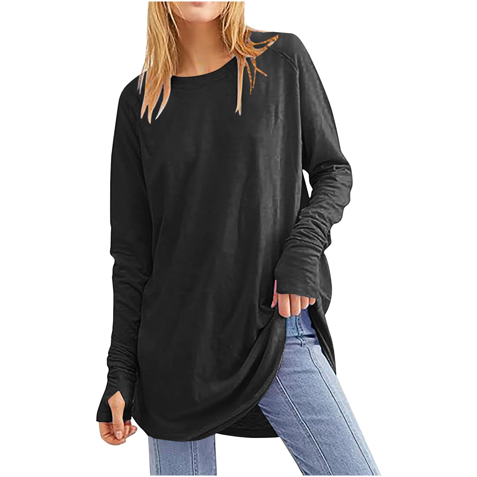 Oversized Langarmshirt Damen Lange Umstands Oberteile Einfarbig Pullover mit Rundhals Große Größen Bluse Casual Longtops Frühling Sommer Langarm Tshirt Tunika Pulli Tops Longbluse 5XL