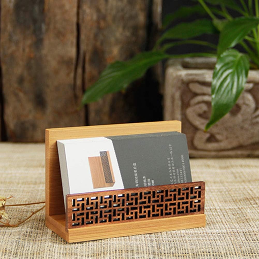 Bamboo Wood Business Card Holder, Professional Black Walnut and Natural Bamboo Cards Case for Desk Desktop Single Compartment Wooden Name Card Stand for Tables Organizer Index Card Filing