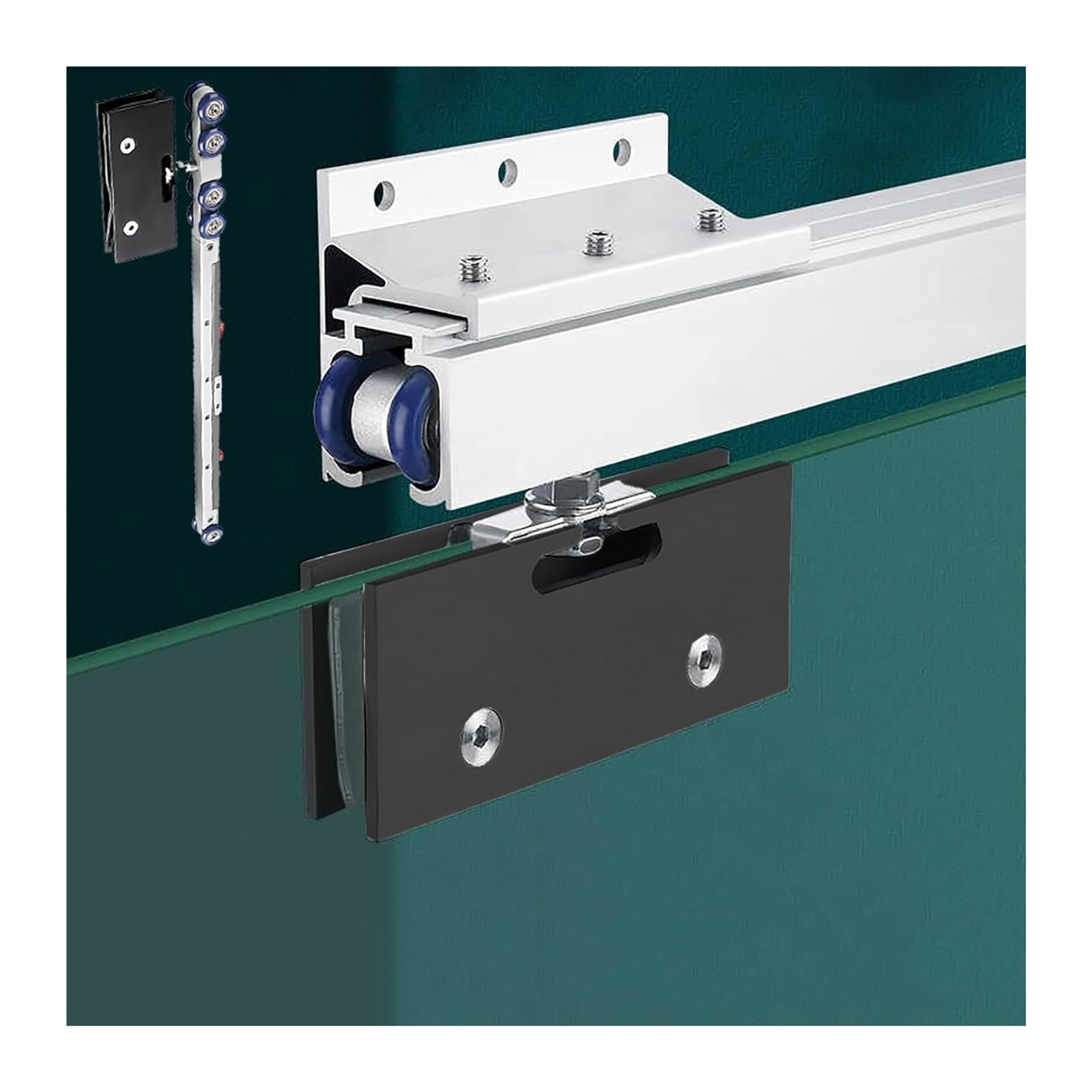 PALSINBY Sliding Glass Door Track Kit, Wall Hanging Glass Sliding Door Track Kit With Soft Close Damper(Silver-white,190cm/6.2ft)