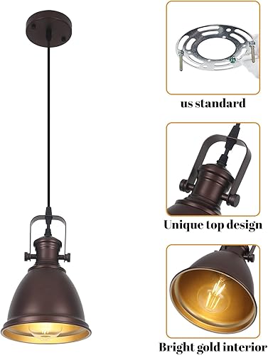 Miniatura 7 de Luces colgantes de granja para isla de cocina, 2 paquetes, iluminación de isla de cocina de 6.5 pulgadas, luz colgante industrial, iluminación