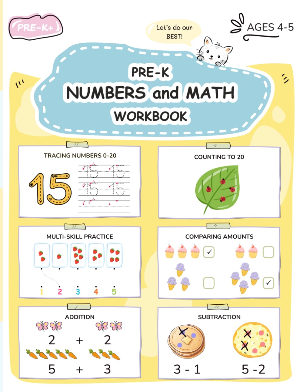 PRE-K NUMBERS AND MATH WORKBOOK: Numbers 1-20, Tracing, Counting, Comparing Amounts, Simple Addition and Subtraction (PRE-K PLUS)