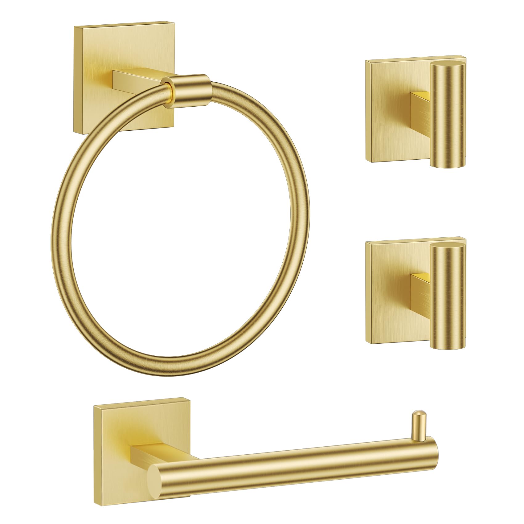 YACVCL 4 Pack Bathroom Towel Ring and Toilet Roll Holder Set Brushed Gold