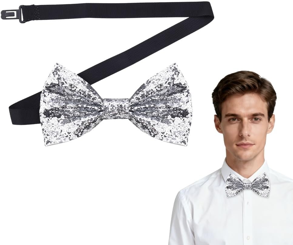 Xiyantiji Sequin Pre Tied Bow Ties for Men Party Solid Color Sparkly Neck Ties for Shirt Suit Accessories Pretied Bowties
