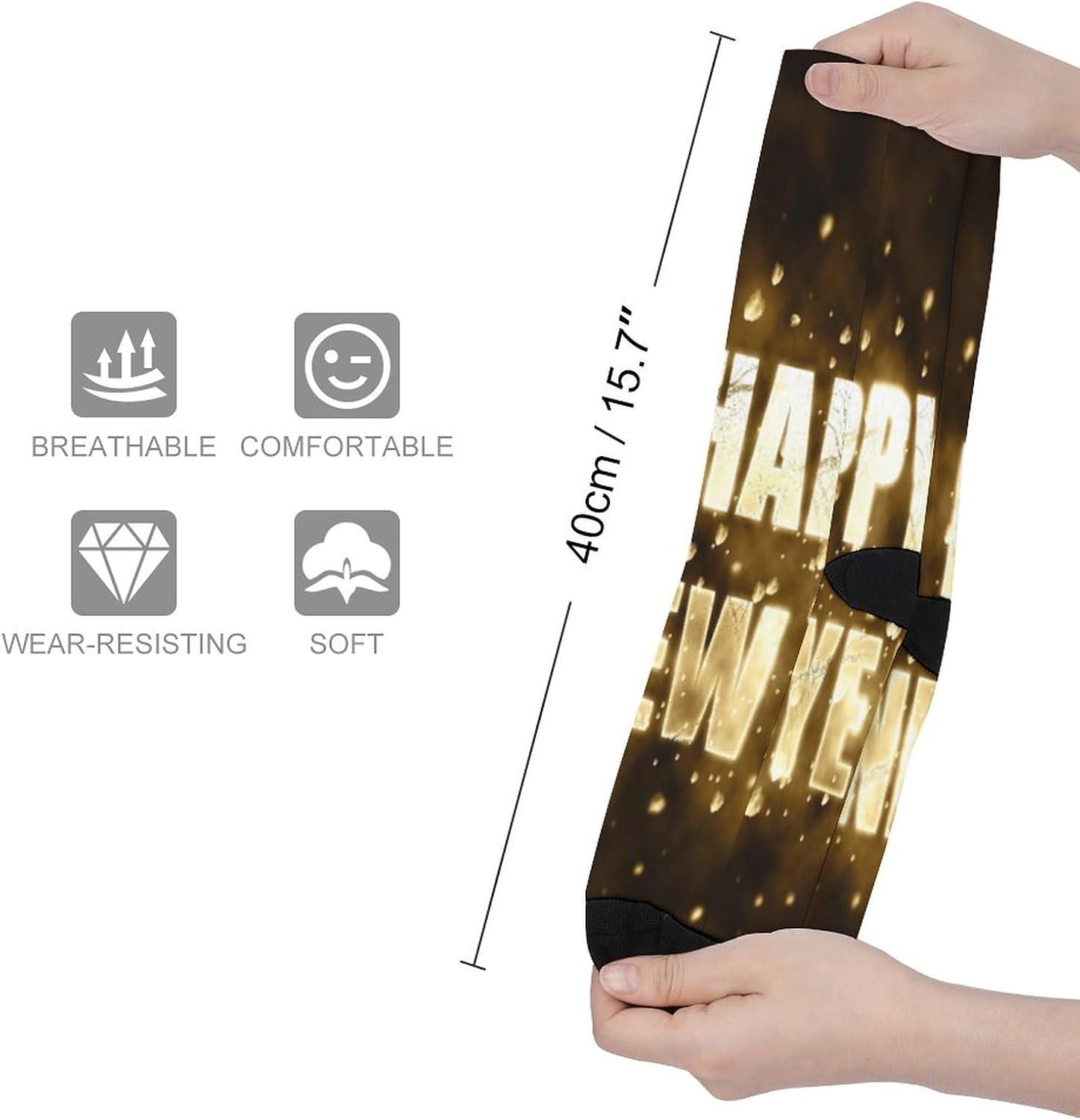 Gold Happy New Year Knee High Socks Athletic Long Stockings Sport Casual Crew Tube Sock Boot
