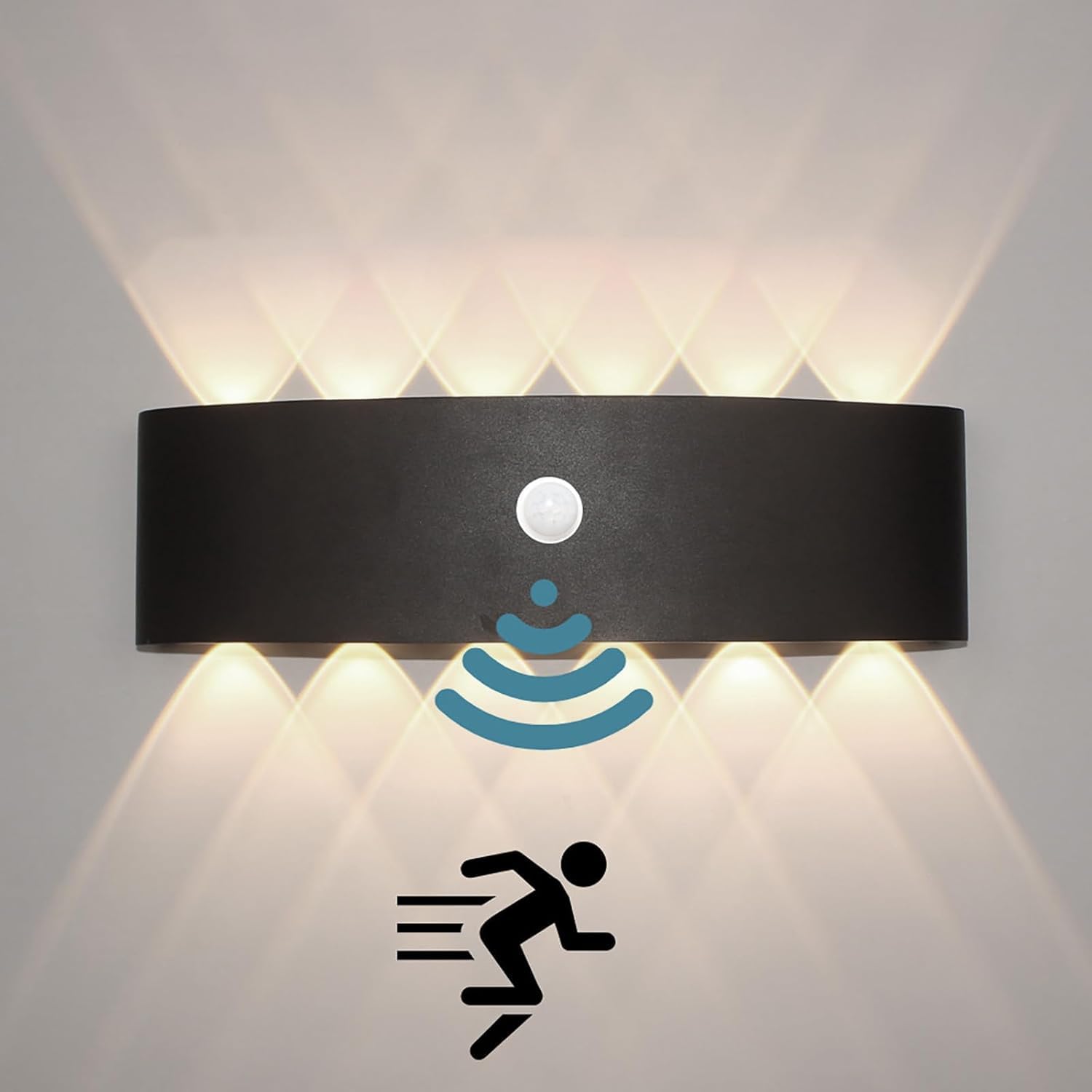 Außen IP65 Schwarze Wandleuchte Radar Bewegungssensor Wandlicht Lampen Aluminium Modern LED Wandlampe Außenleuchte Wandbeleuchtung Up an Down für Gärten Terrassen Schlafzimmer (24W,Weißes Licht)
