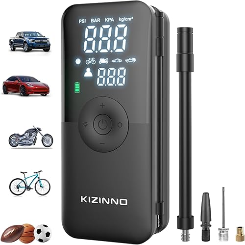 Compresor de aire portátil para inflado de neumáticos, inflado más rápido, bomba de aire inalámbrica de 150 PSI, botón de desinflación, medidor de