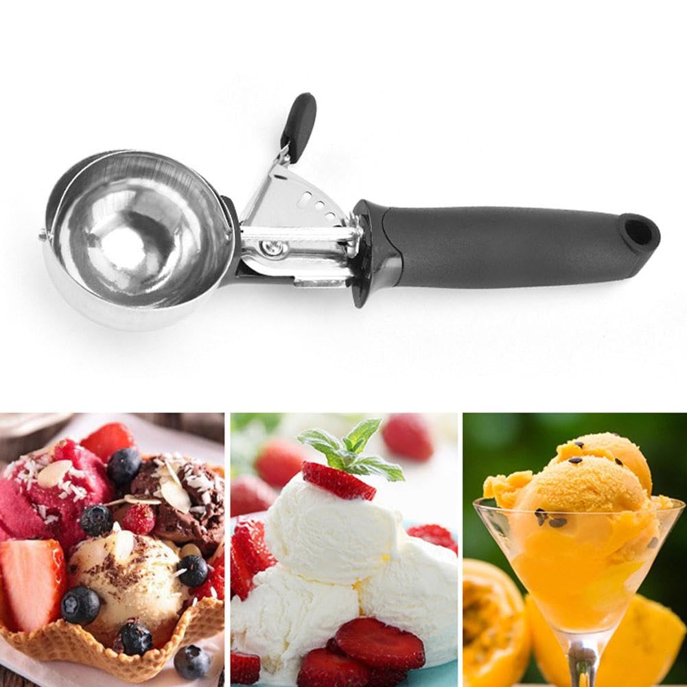 Cuillère à Glace Inox 304 - Diamètre 5cm, Avec Gâchette Et Poignée Antidérapante - Pour Boules De Glace, Pâte, Viande