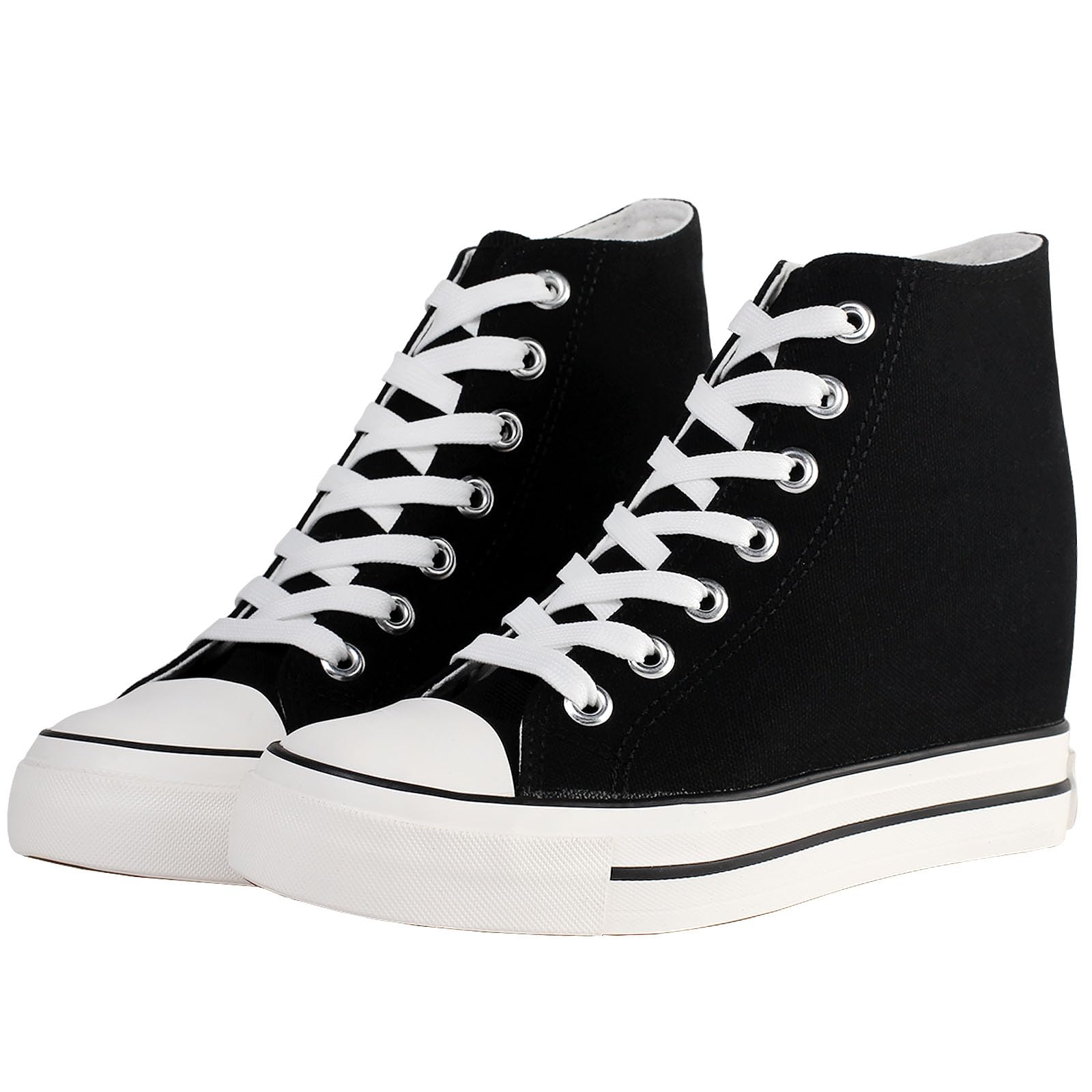 Donna Zeppe Scarpe di Tela High Top Traspirante Lacci Nascosto Zeppe Stivaletti Casual Sneaker