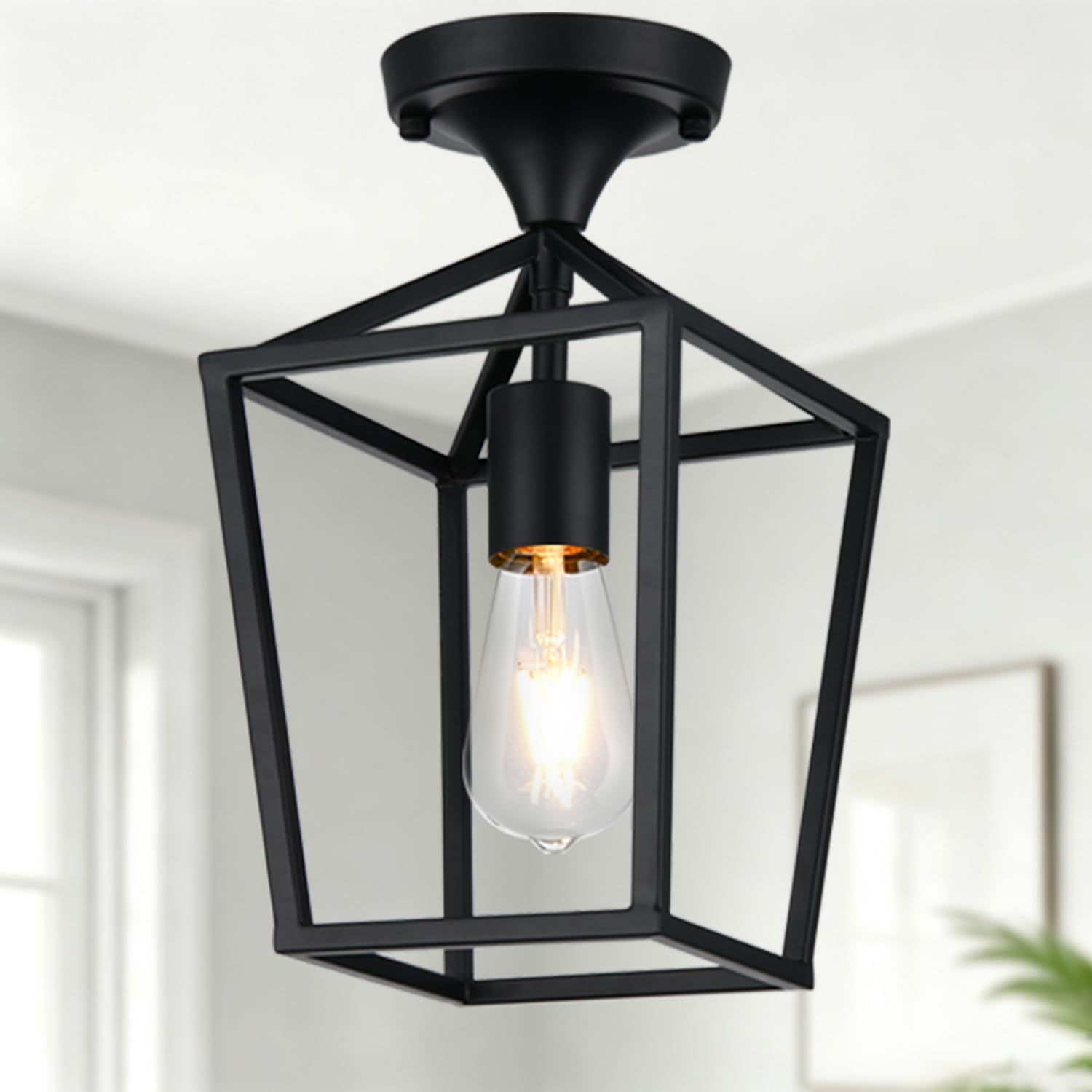 Lynnoland Matte Black Industrial Cage Flush Mount