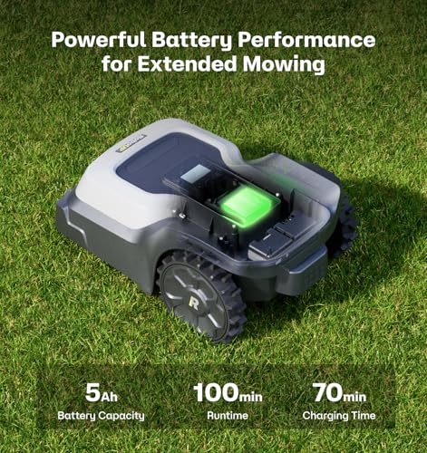 Image of T1200Pro Robot Lawn Mower with L-Shape Wall Mount Rod, No Wire Automatic Robot Mower, Ride-on Edge Mowing, Multiple Zones Management, AI Obstacle Avoidance, for Lawn Up to 0.37 Acre