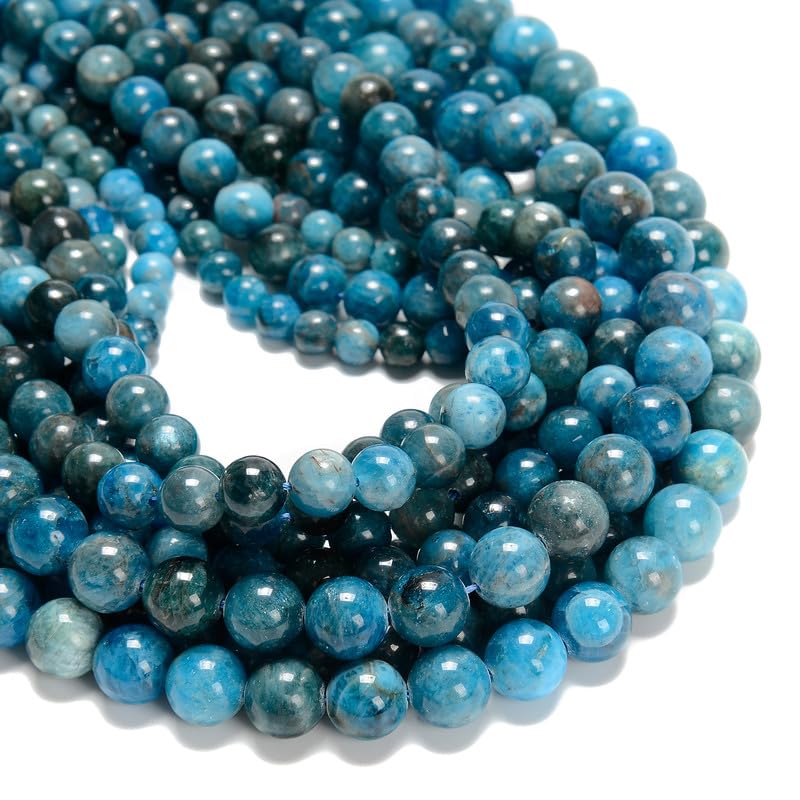 Land Long 75pcs(2 Strand/Set) 10mm Grade A Natural Blue Apatite Gemstone Beads with Healing Energy Power, Round Stone Beads for Jewlery Bracelets