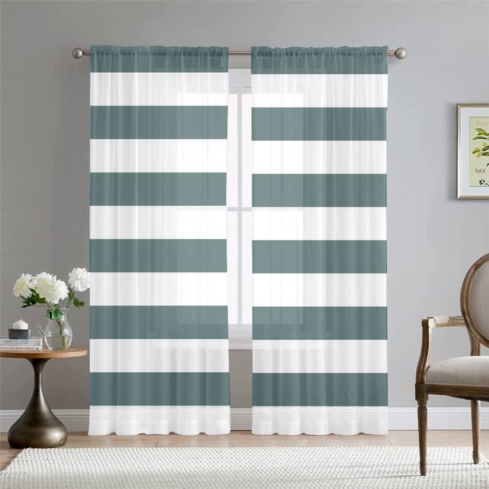 Hiseng Voile Curtains for Bedroom 2 Panels, Soft Sheer Curtains Translucent Window Screen Tulle Door Drapes for Living Room Balcony Home Decorative (W132*H230,grey-green)