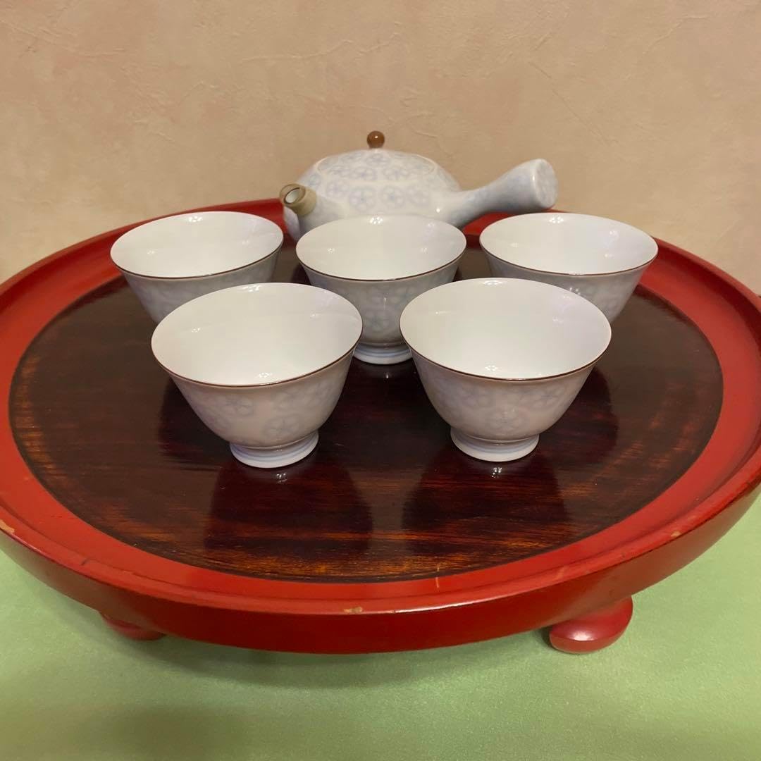 萩焼茶器セット 松綠 特注栃の木お盆付き