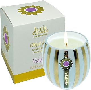 Julie Clarke Irish Scented Hand Poured Candle 100% Natural Vegan Wax, Fine Porcelain Jar 30 Hours Burn Time Made in Ireland (Violette and Cedarwood)