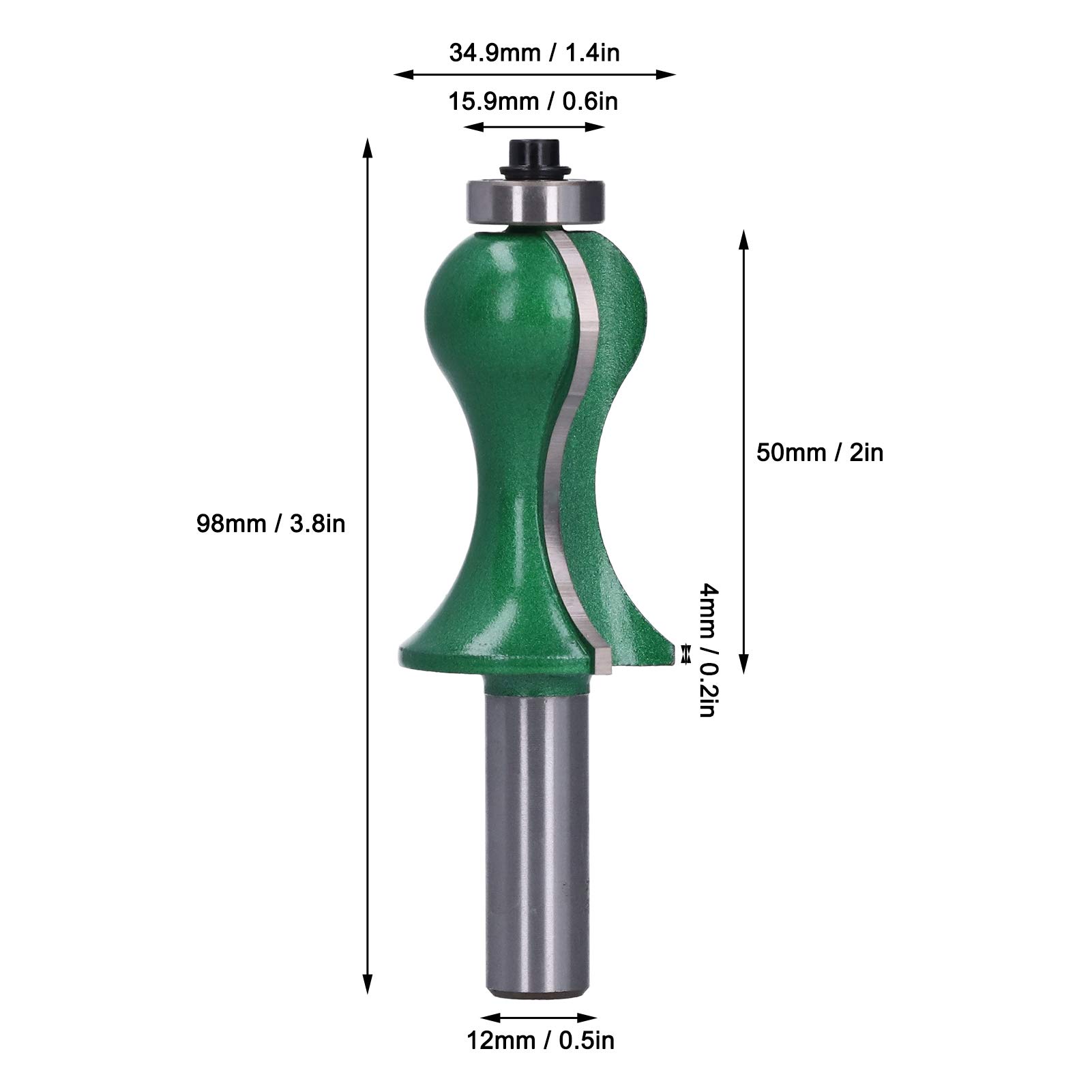 Jeanoko 1PCS 12mm Shank Half Round Wood Router Bit, High Strength Stair Handrail Shape Milling Cutter, Flute Line Drilling Tool for Wood Trimming