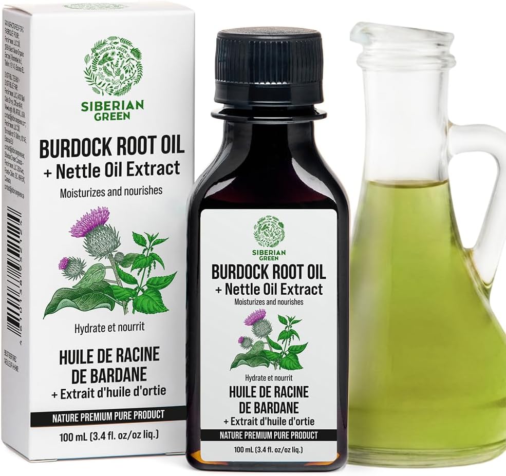 Siberian Green Burdock Oil with Nettle Oil Extract 100ml Natural Hair Loss Burdock Root Care Anti-Dandruff Scalp Stimulates Growth