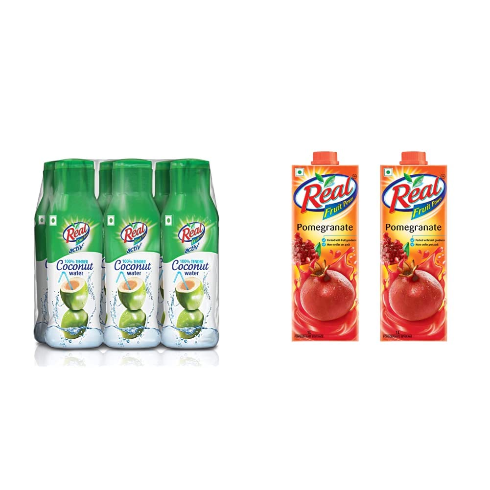 Real Activ Coconut Water, 200ml (Pack of 6) and Real Fruit Power Pomegranate, 1L (Pack of 2)