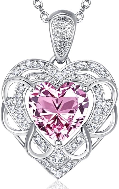 HeartMelody Heart Necklaces for Women Mom 18K/14K Gold/Rose/White Gold Necklace with Love Heart Birthstone Pendant Womens Jewelry Fashion Wedding Anniversary Birthday Gifts for Wife Her