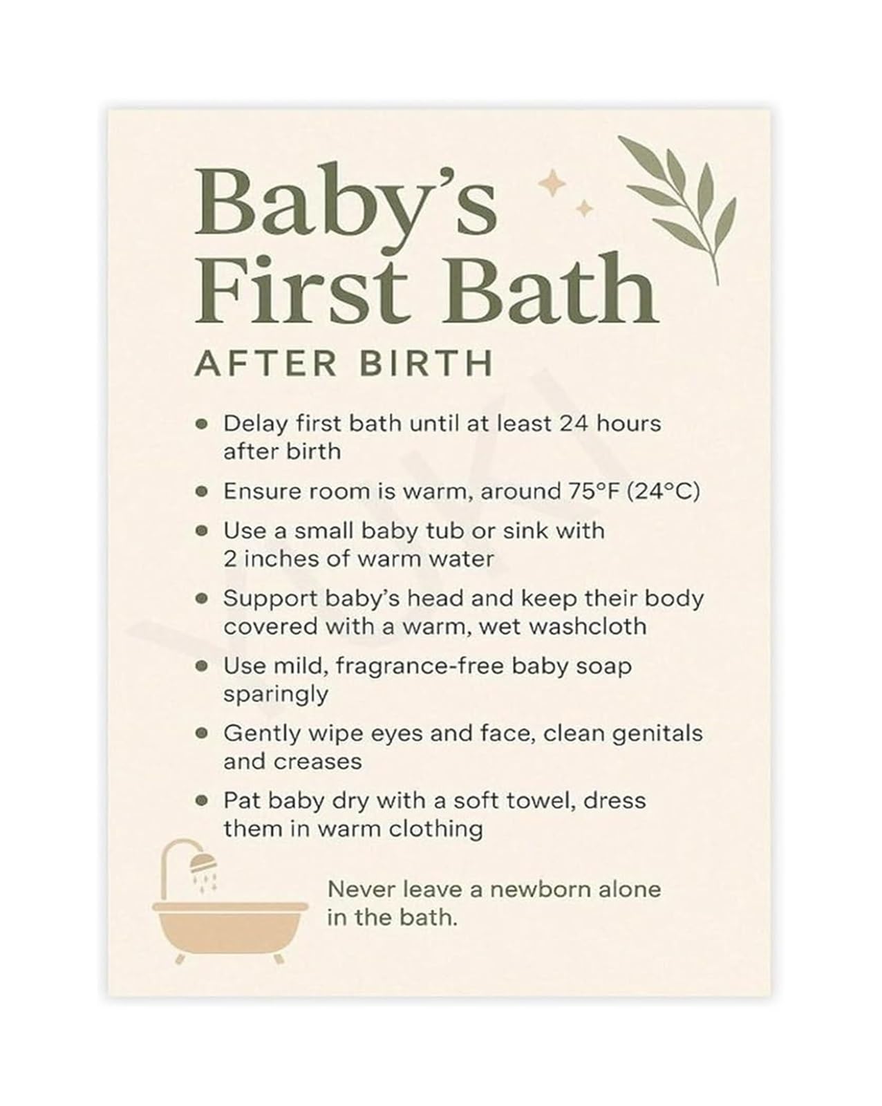 XGINERFEX Parent Guide Newborn First Bath and Care Steps Poster for Nursery Room Decor(Unframed,08x12inch(20x30cm))
