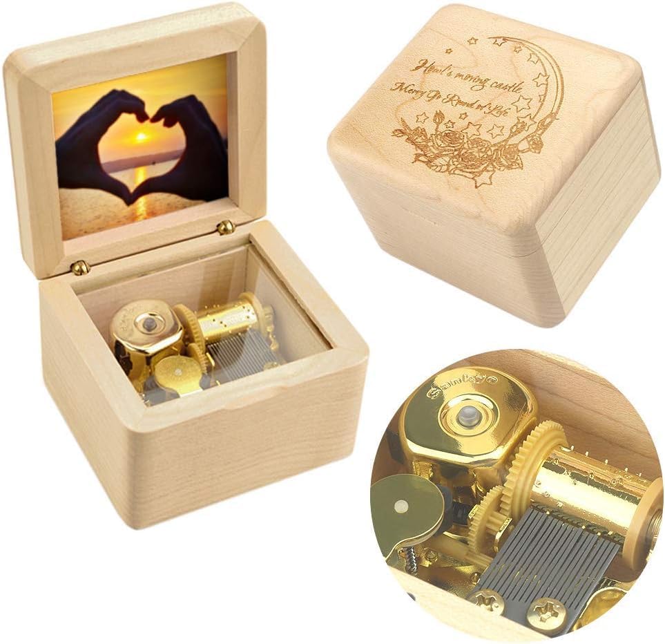 Sinzyo Natural Wooden Music Box with Customizable Photos Wind Up Musical Box Gifts for Christmas,Birthday and Valentine's Day (Character Maple, Tone:Merry Go Round of Life)