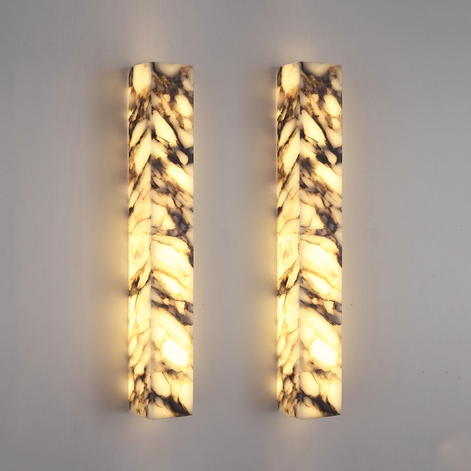IOEDHW Natural Alabaster Wall Lamp Modern Marble Wall Sconce, LED Integrated Marble Light, 19.69in/23.62in Rectangular Stone Wall Lighting for Vanity Mirror Cabinet Stairs Hallway