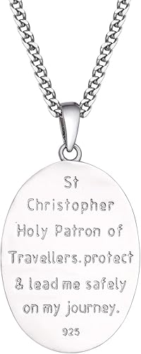 Miniatura 3 de WIOY Collar con medalla de San Cristóbal de plata de ley 925, medallón, moneda antigua, colgante de San Cristóbal religioso para hombres y mujeres