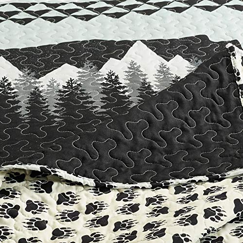 Virah Bella 3 Piece Queen Lodge Quilt Bedding Set - Moon Bear - Rustic Cabin Country Reversible Camping Comforter Set With Decorative Pillow Shams, Black/White #TOP3