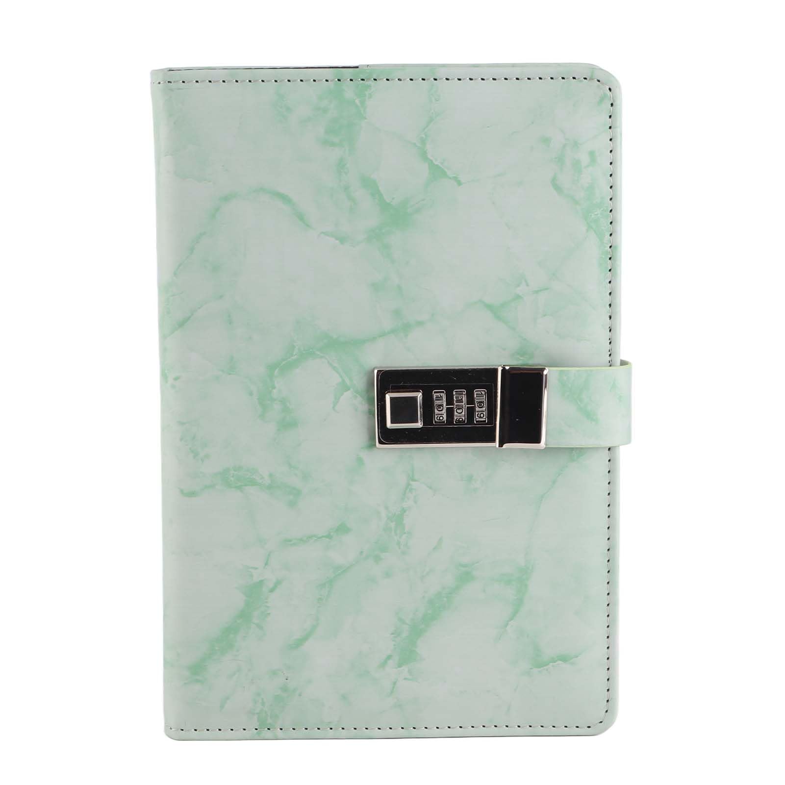 Muiltvoe A5 Notebook Paper Diary Notepad with 3‑Digit Password Lock Marbled PU Leather Cover Cream-Colored Offset Paper for Office School Work Travel (Pink-marble codebook)