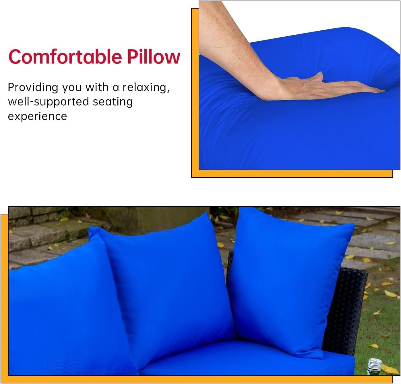 5-Piece Outdoor Sectional Sofa Set, All-Weather PE Wicker Patio Furniture with Thick Washable Cushions, for Backyard, Porch, Poolside & Balcony(Blue)
